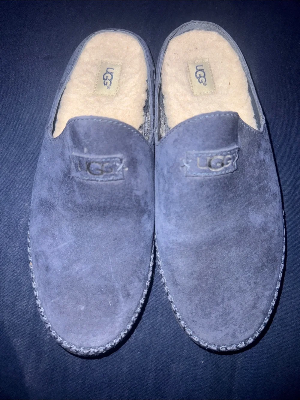 UGG Size 8 Navy Suede Shearling Slip-Ons Slippers